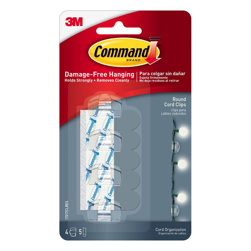 3M Command Clear Round Cord Clips with Clear Strips 4 Hooks/5 Strips