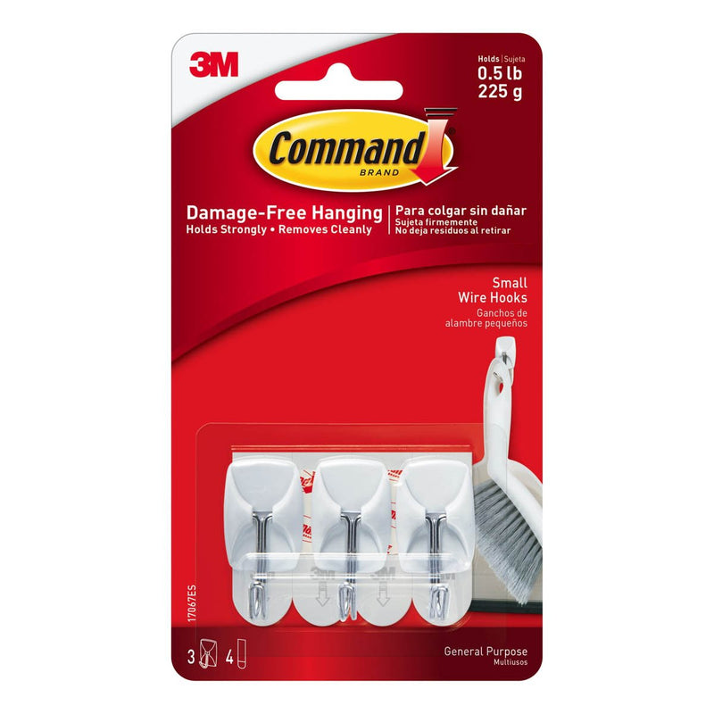 3M Command White Small Wire Hooks 225 gm 3 Hooks/4 Strips
