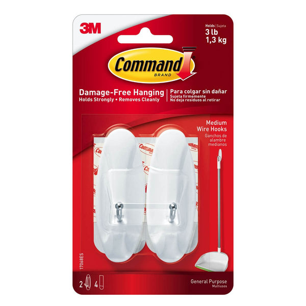 Command White 7.5 lb Capacity Hook, Organize Damage-Free, 1 Hook, 4 Strips (17004ES)