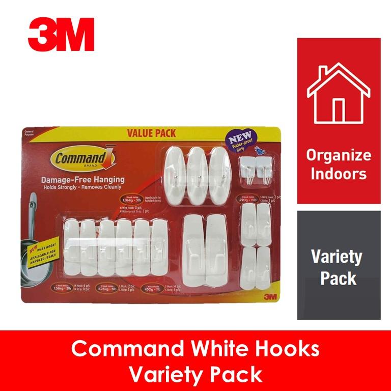 3M Command White Hooks Variety Pack '4 S Hooks, 6 M Hooks, 2 L Hooks, 2 S Wire Hook, 3 M Wire Hooks