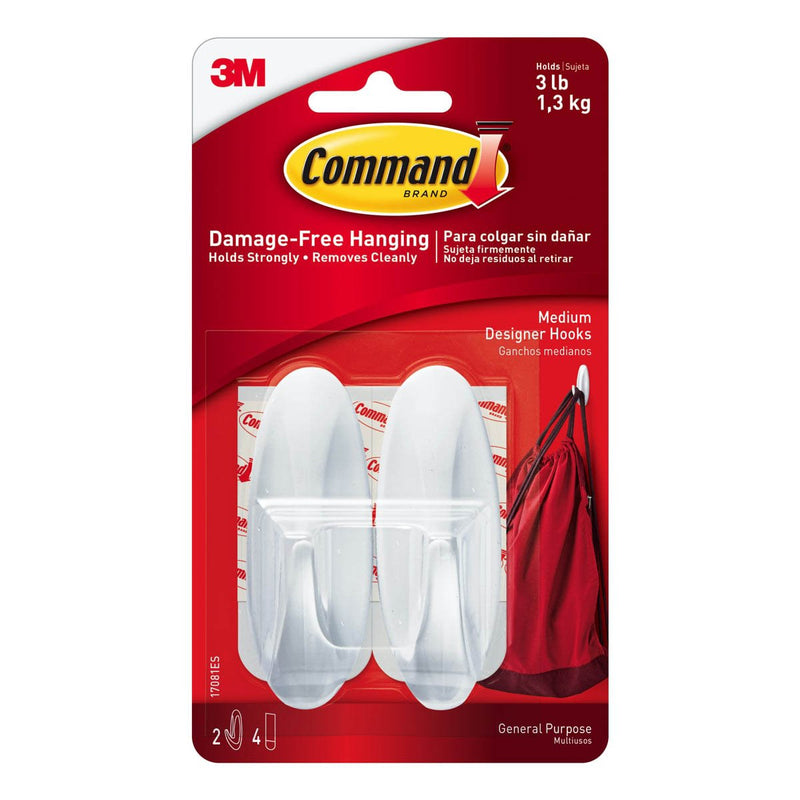 3M Command White Designer Medium Hooks 1 Kg 2 Hooks/4 Strips