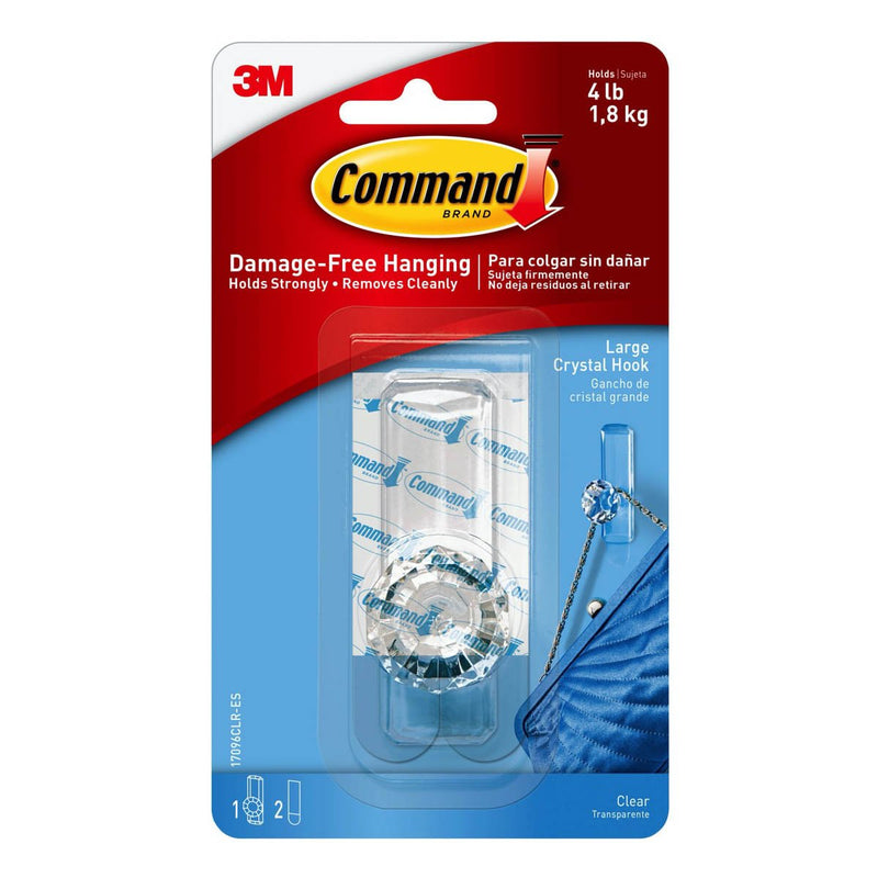 3M Command Clear Large Crystal Hook 1 Hooks/2 Strips/1.8 Kg