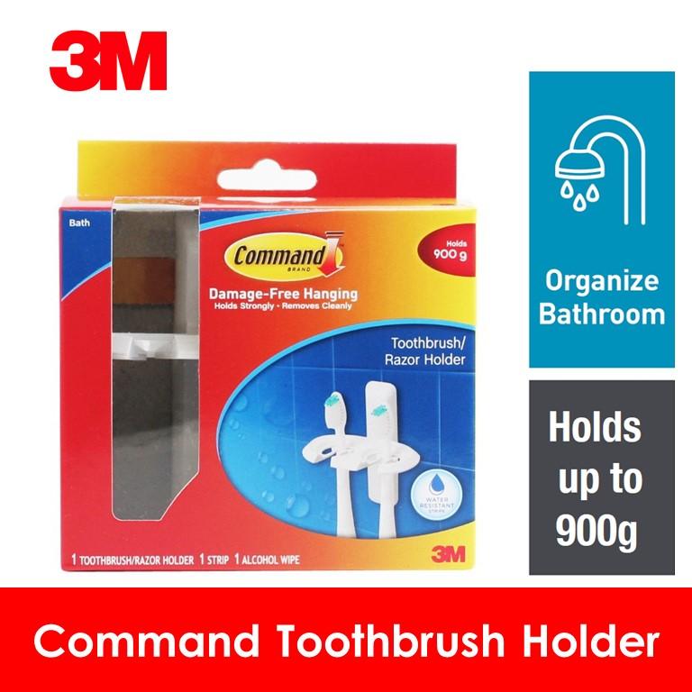 3M Command Toothbrush Holder Bath Accessory 1 Strip/1 Alcohol Wipe/900 gm