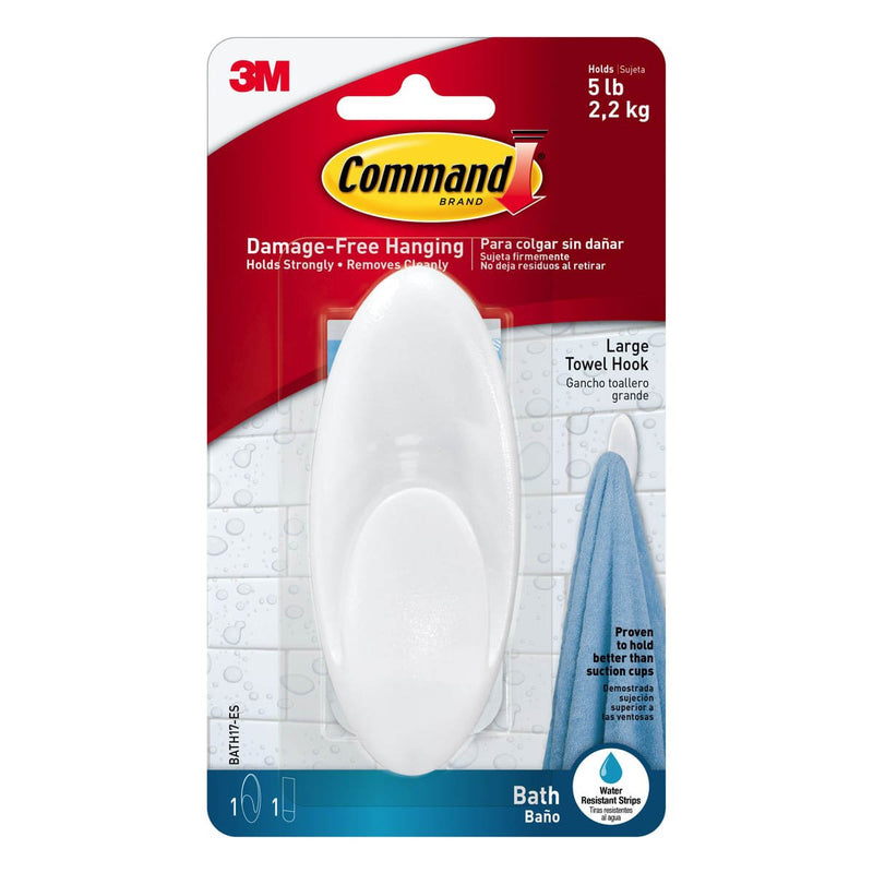 3M Command Bathroom Towel Hook 1 Water Resistant Strip/2 Kg