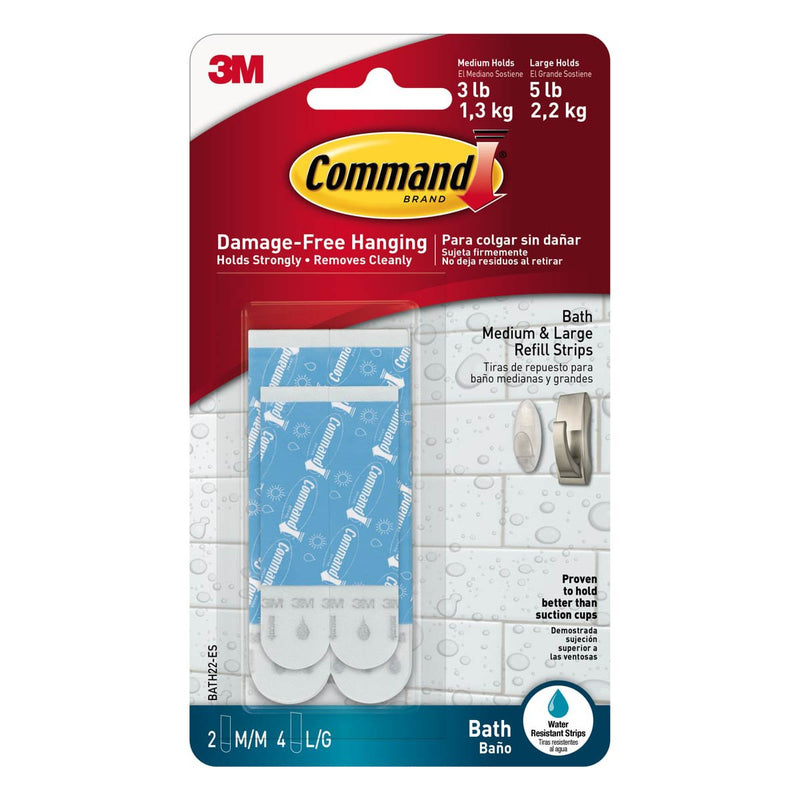 3M Command Assorted Water Resistant Strips - 2 Medium Strips 1 Kg Each/4 Large Strips 2 Kg Each