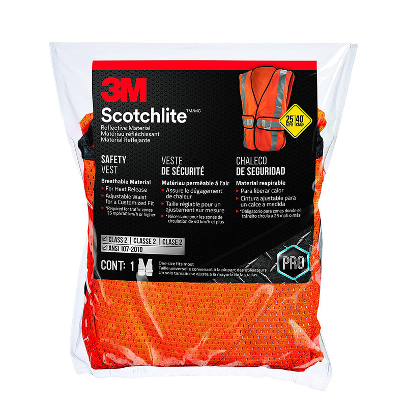 3M M Reflective Vest (Class 2) Orange Medium Scotchlite Reflective Material
