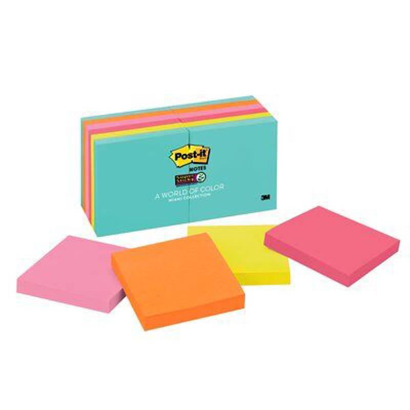 3M Post-it Super Sticky Miami Colour Notes 3" X 3"/Pad 90 Sheets/Pad 12 Pad/Pack
