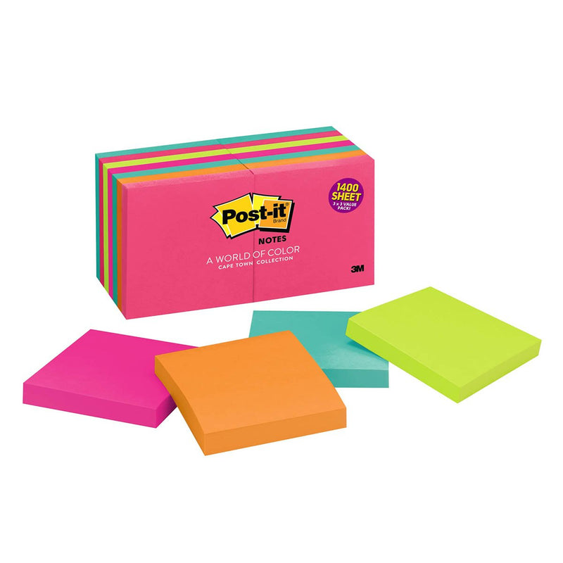 3M Post-it 3" X 3" Cape Town Collection Notes 14 Pads/Pack