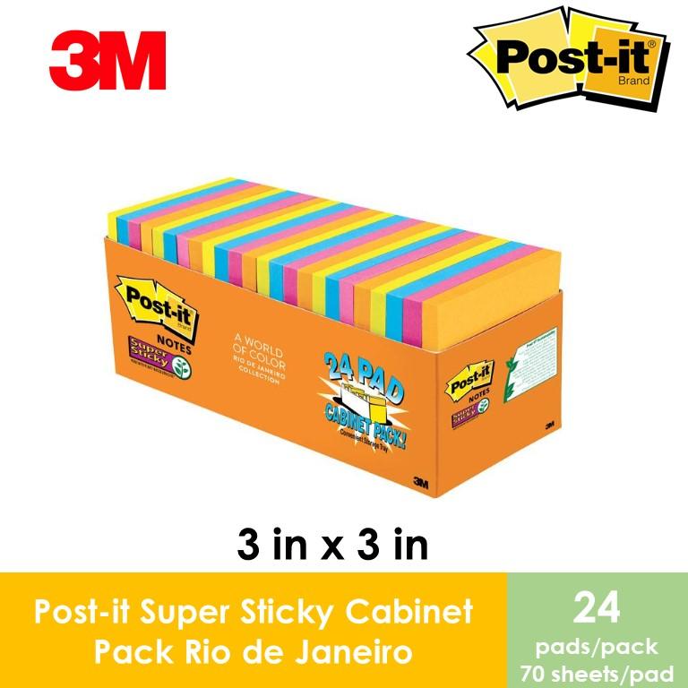 3M Post-it Super Sticky Rio De Janeiro Cabinet Pack 3" X 3" 24 Pads