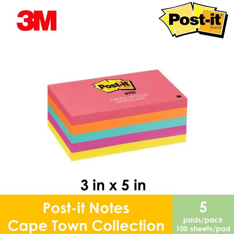 3M Post-it 3" X 5" Capetown Collection 5 Pads/Pack
