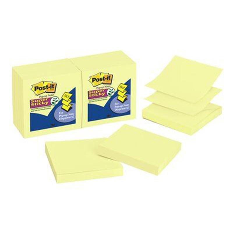 3M Post-it Super Sticky Pop-up Yellow Notes 3" X 3"/Pad 90 Sheets/Pad 12 Pad/Pack