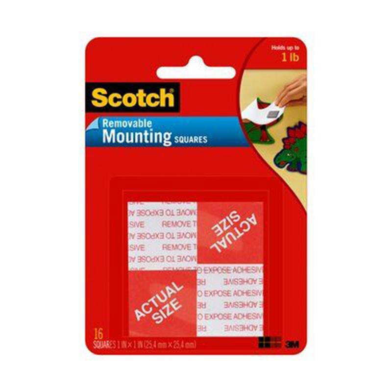 3M Scotch Removable Mounting Squares 1'' 16 Pcs