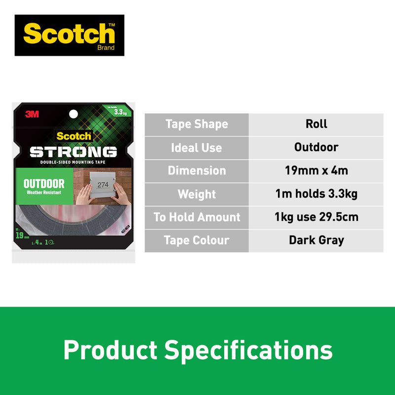 3M Scotch Outdoor Double Sided Mounting Tape 19 mm x 1.5 m / 19mm x 4m