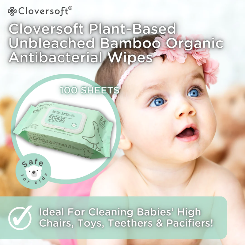 Cloversoft Unbleached Bamboo AB Organic Wipes 100 Sheets/Pk