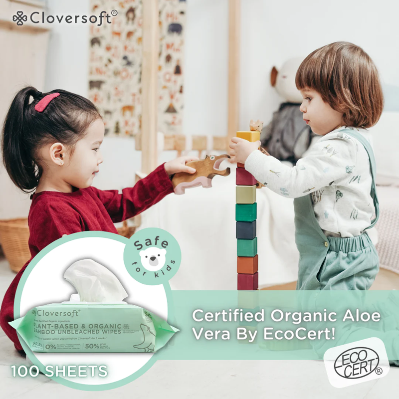 Cloversoft Unbleached Bamboo AB Organic Wipes 100 Sheets/Pk