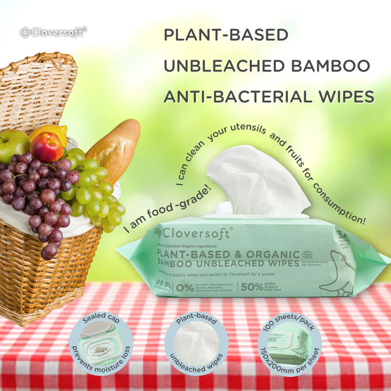 Cloversoft Unbleached Bamboo AB Organic Wipes 100 Sheets/Pk