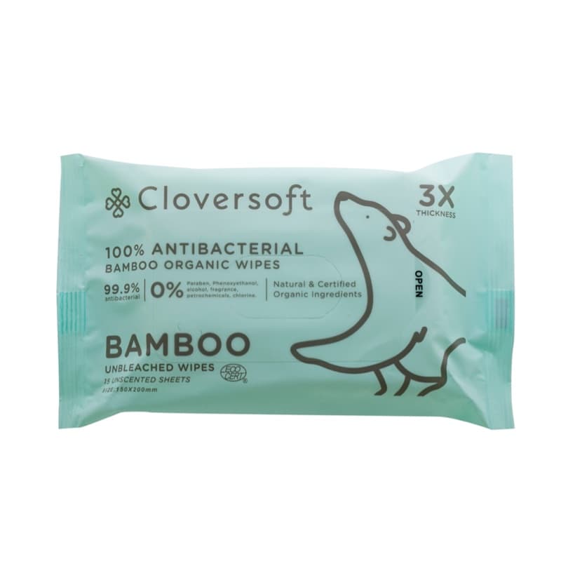Cloversoft Unbleached Bamboo AB Organic Wipes 15 Sheets/Pk