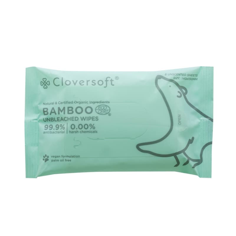 Cloversoft Unbleached Bamboo AB Organic Petite Wipes 8 Sheets