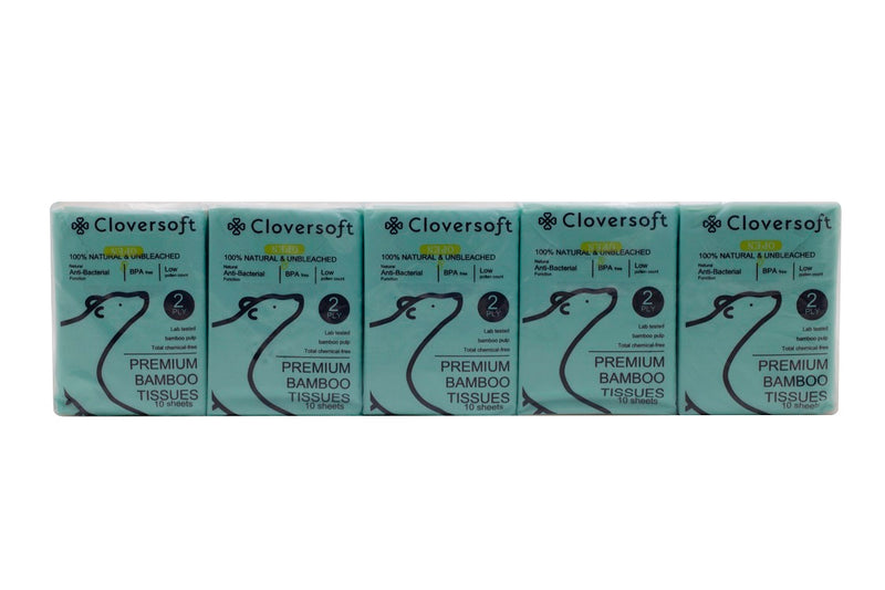 Cloversoft Plant-Based Unbleached Bamboo Pocket Tissues 2 Ply 10 X 10 Sheets