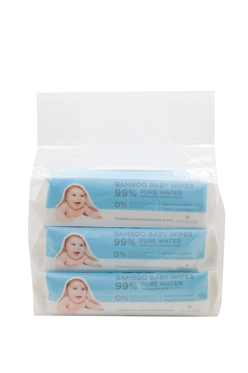 Cloversoft Unbleached Bamboo Pure Water Organic Baby Wipes 3 X 70 Sheets