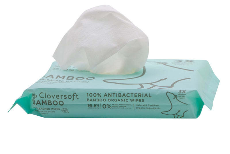 Cloversoft Unbleached Bamboo 99.9% Antibacterial Organic Wipes 40 Sheets