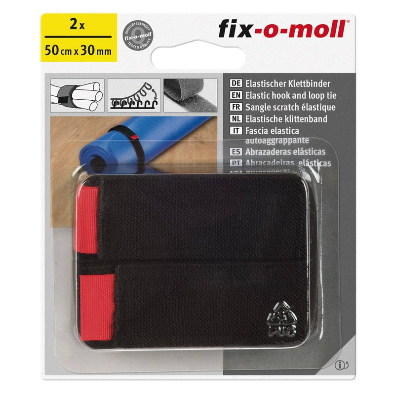 Fix-O-Moll Hook + Loop Elastic Tie Black with Red Pull Tab 50 cm X 30 mm