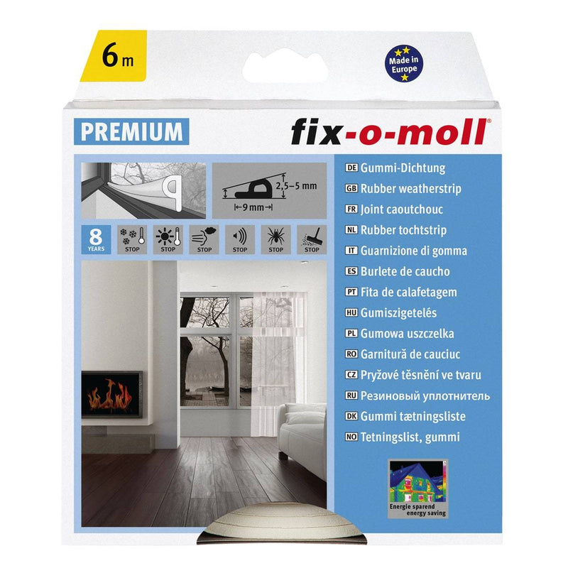 Fix-O-Moll P-Profile Self Adhesive Weather Strip White 6 Meter