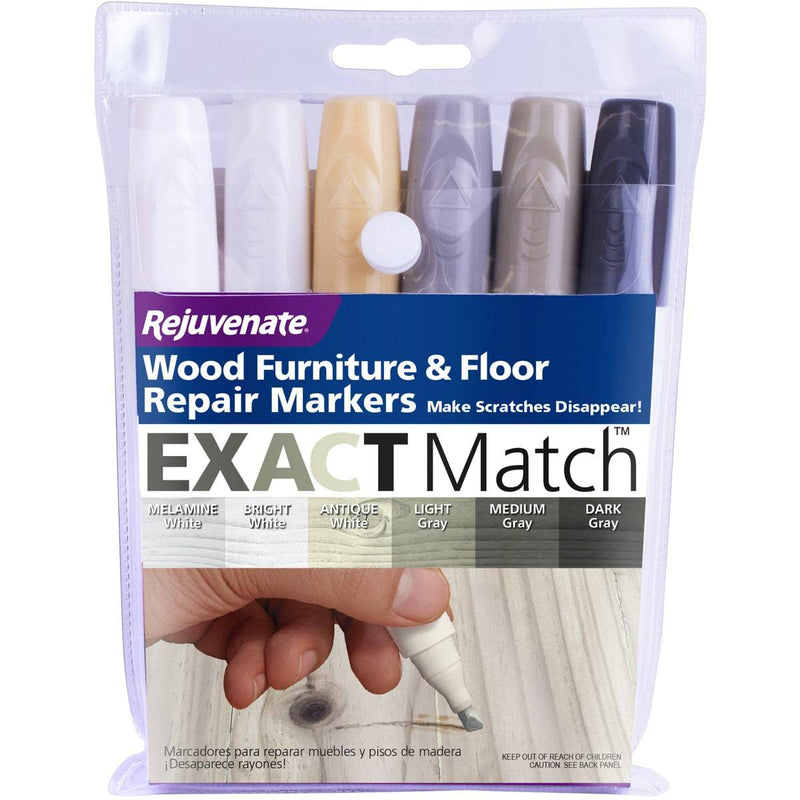 Rejuvenate White & Grey Wood Repair Markers for Furniture & Floors - 6 Pk