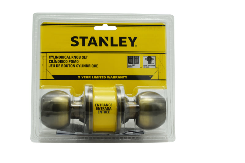 Stanley Bola Cylindrical Door Knob Backset 60mm Entrance (Satin Stainless Steel/ Antique Brass finishing)
