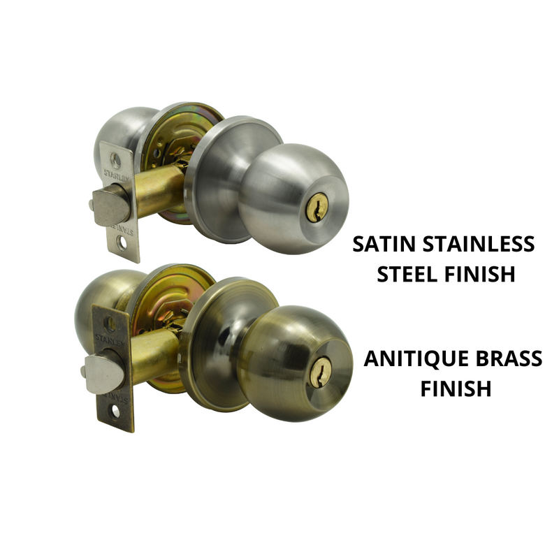 Stanley Bola Tubular Door Knob Backset 60/70mm Entrance (Satin Stainless Steel/ Antique Brass Finishing)