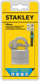Stanley Solid Brass Standard Shackle Chrome Coated Padlock 30mm/ 40mm/ 50mm