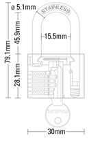 Stanley Solid Brass Long Shackle Chrome Coated Padlock 30mm/ 40mm/ 50mm
