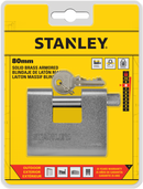 Stanley Solid Brass Rectangular Padlock With Hardened Steel Case 80mm/ 90mm