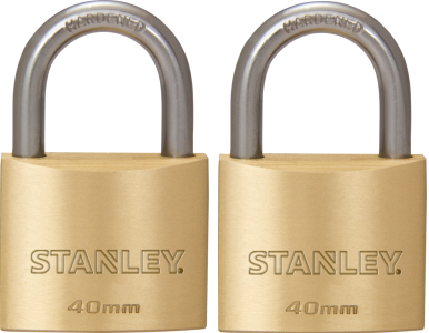 Stanley Solid Brass Standard Shackle Padlock (Bundle of 2) 30mm/ 40mm/ 50mm