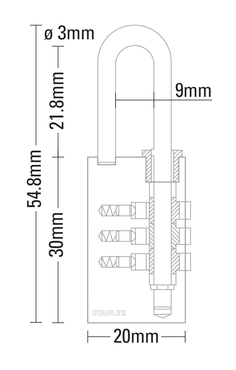 Stanley Solid Brass Combination Padlock 3 Digit 20mm/ 30mm