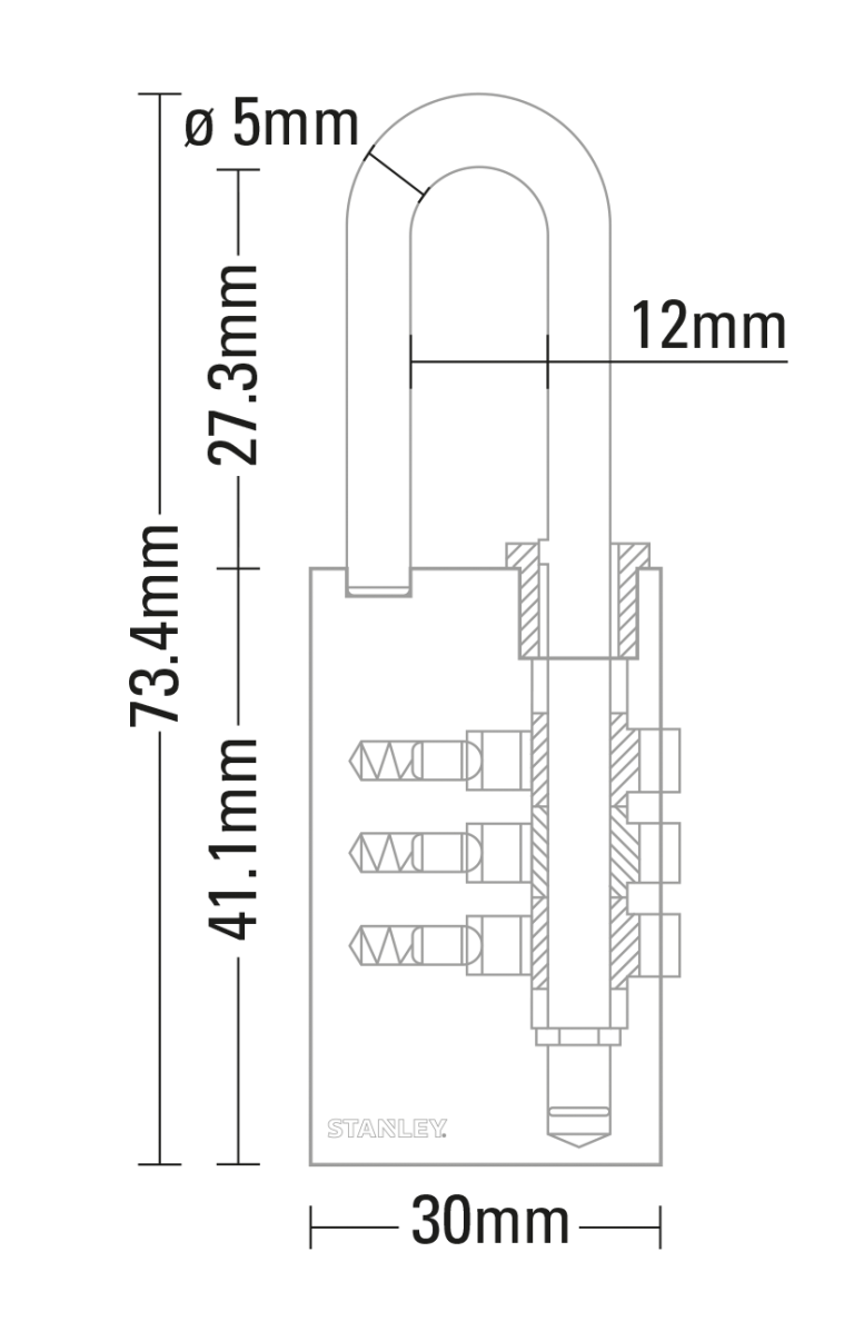 Stanley Solid Brass Combination Padlock 3 Digit 20mm/ 30mm