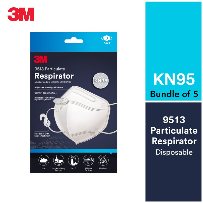 3M KN95 Particulate Respirator 4-Layer Disposable Mask (White) - 3 Piece / Pack (Bundle of 5)