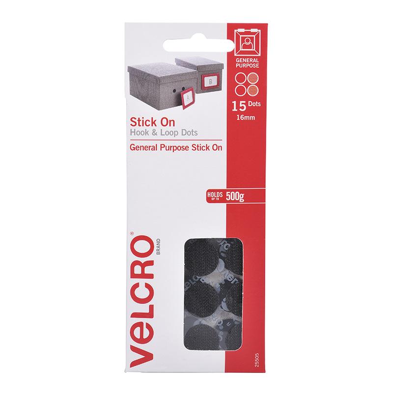 Velcro Brand Stick on Hook and Loop Mini Dots 16 mm Black (15 Dots)