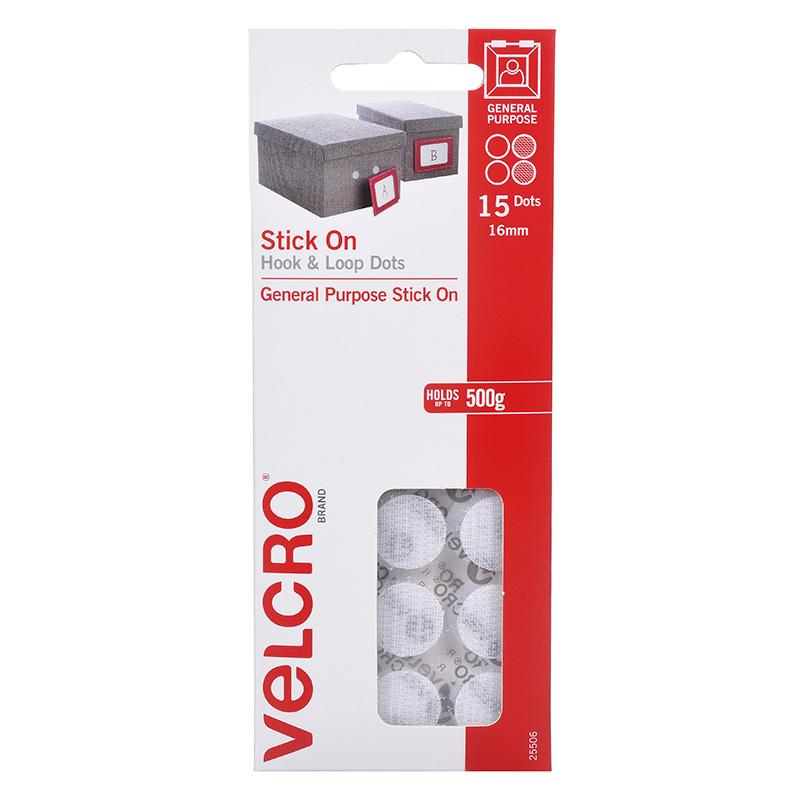Velcro Brand Stick on Hook and Loop Mini Dots 16 mm White (15 Dots)