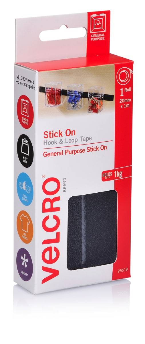 Velcro Brand Stick on Hook and Loop Tape 20 mm X 1 Meter Black