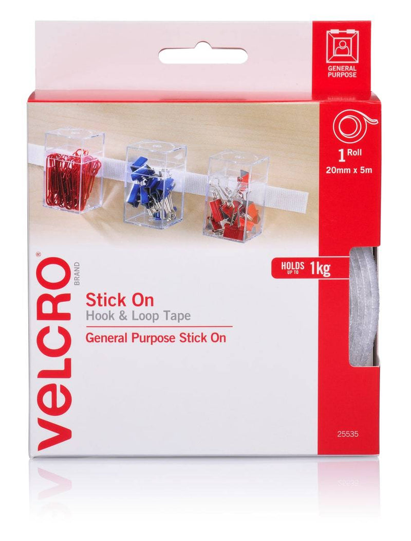 Velcro Brand Stick on Hook and Loop Tape 20 mm X 5 Meter White