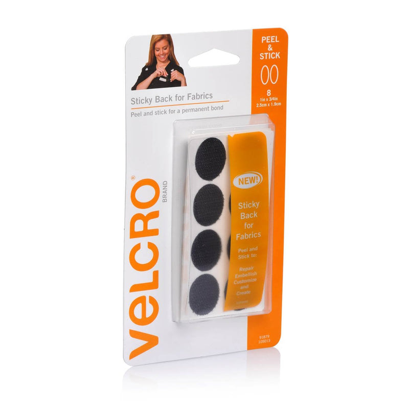 Velcro Brand Sticky Back for Fabrics Ovals 1.9 cm X 2.5 cm Black  (8 Ovals)